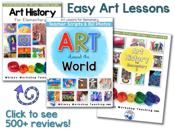 Easy art lessons for elementary students. Includes lots of writing extensions and a teacher script to read aloud as you introduce the topic. Enough to fill your entire year with art!