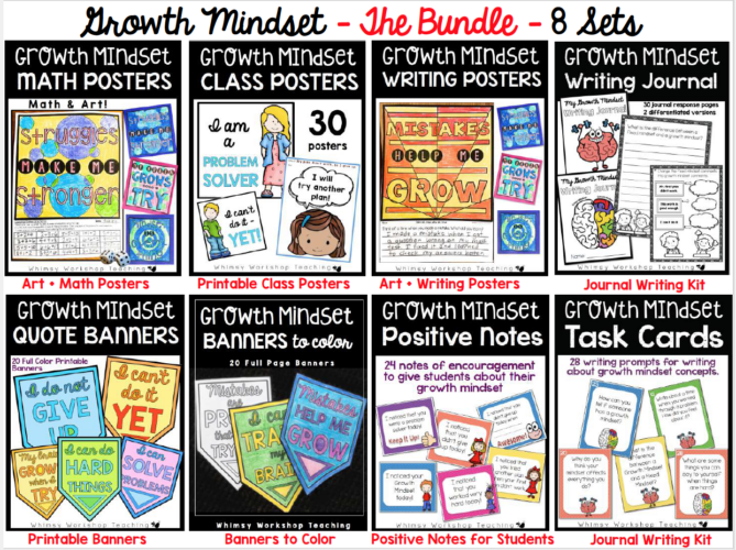 Check out this bundle of Growth Mindset themed activities, posters, banners, journal prompts and task cards!