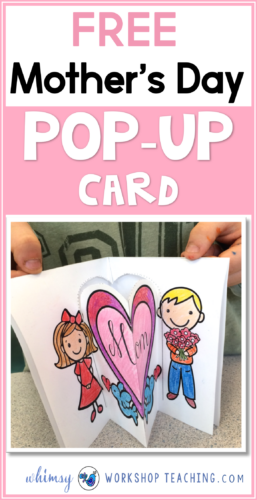 A fun and easy idea for mother's day - a pop up card! A simple cut and fold makes it pop open like magic, with spots of write about mom on the back, too!