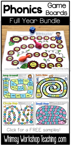 Phonics game boards to practice literacy in engaging ways all year long. Covers 70 spelling patterns and sight words