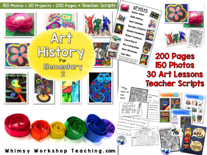 Art History 2 has 30 easy art lessons for busy teachers with a read aloud script and photo instructions