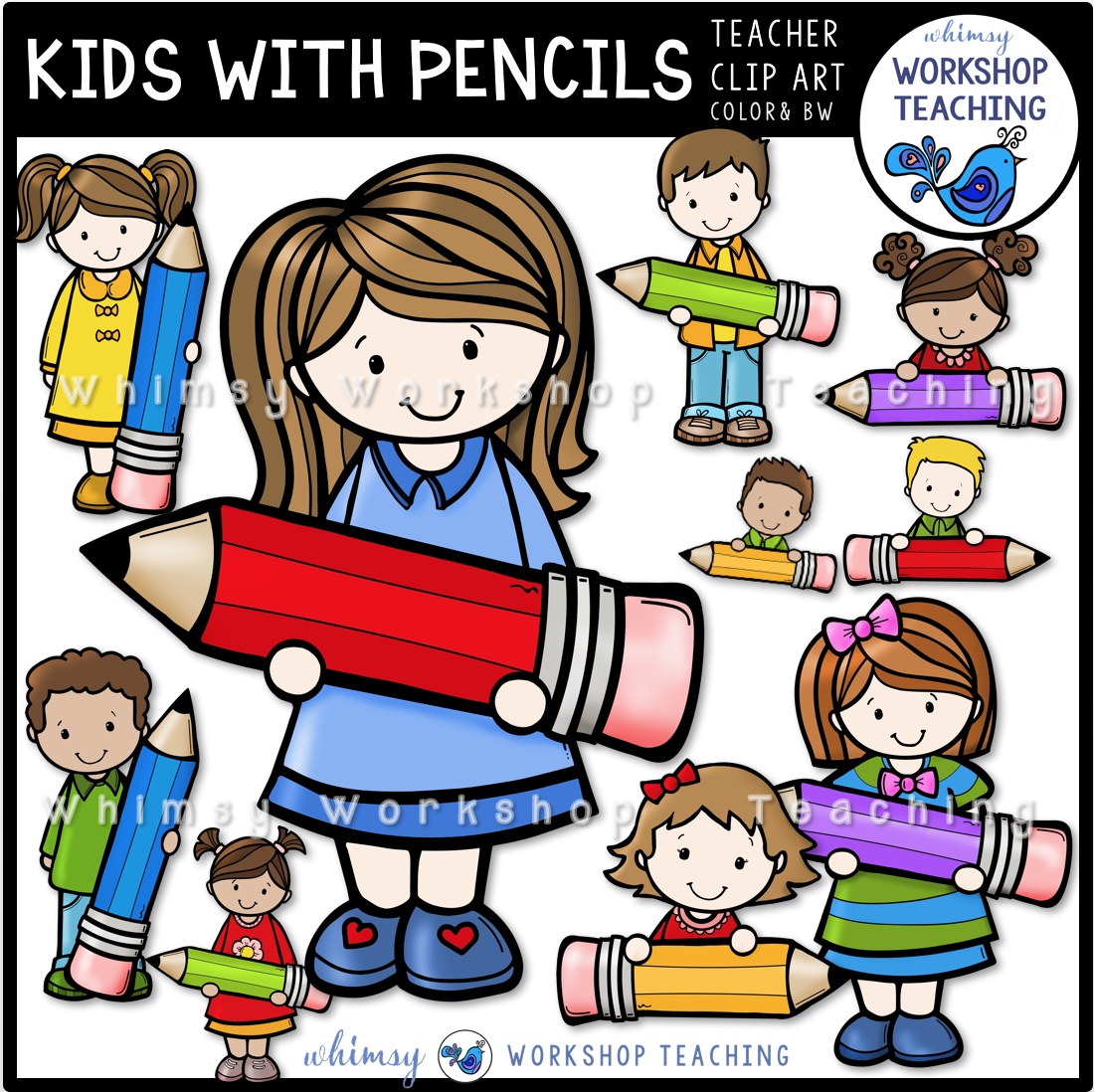 Kids With Pencils Clip Art by Whimsy Workshop Teaching