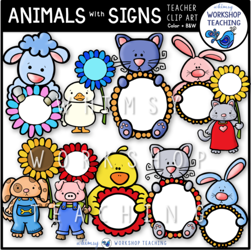 Spring Animals With Signs Clip Art