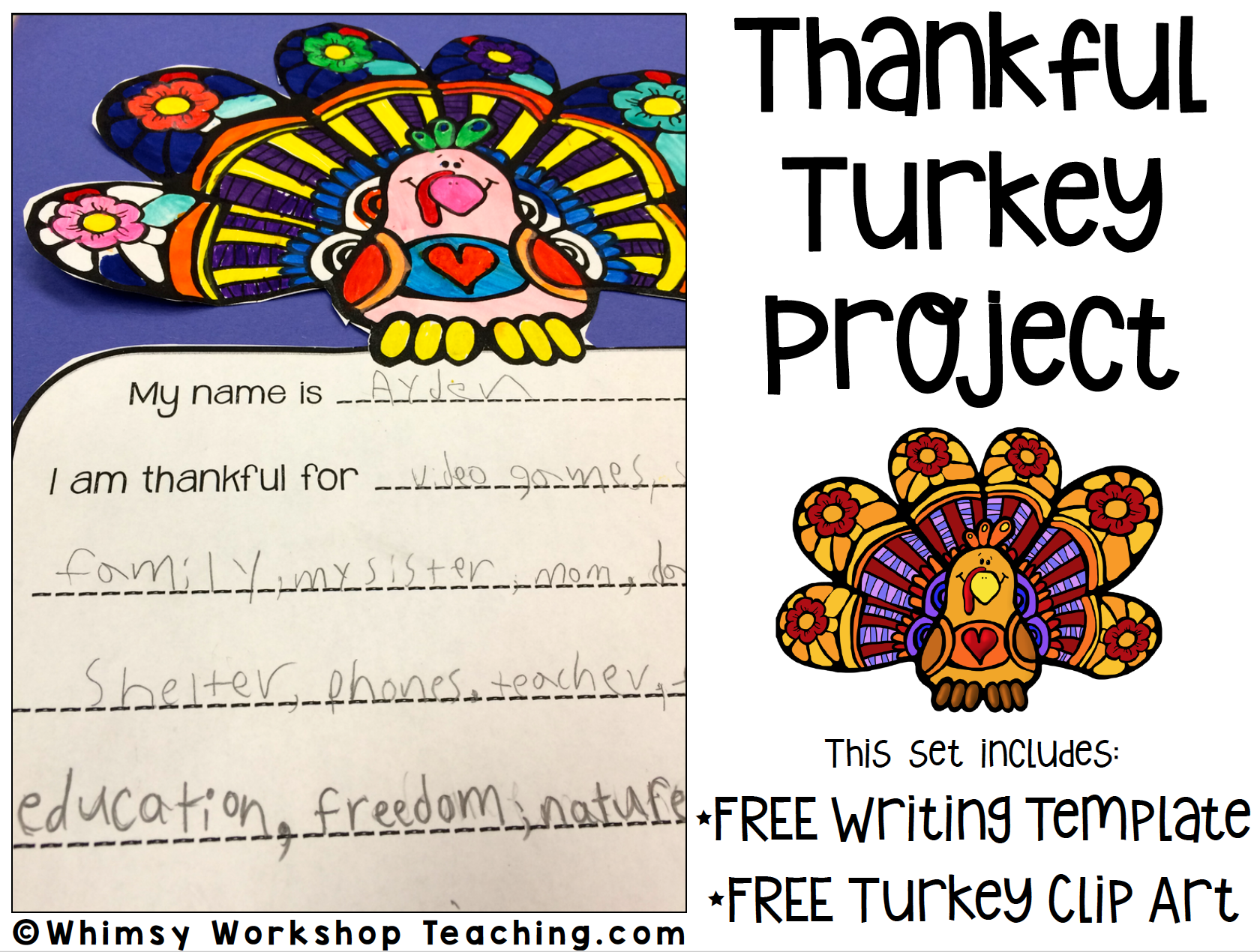 FREE thankful turkey writing project Whimsy