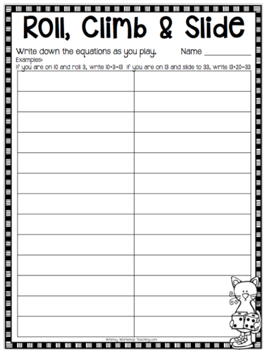 Board Game recording sheets for assessment