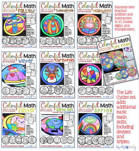 Colorful Math - a fun way to integrate practice of core skills with writing and art. Perfect for independent math and literacy centers through the entire year.