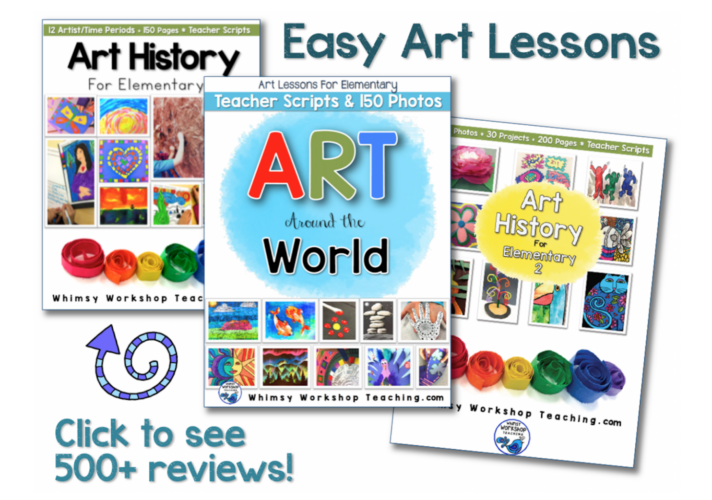 A year of art ideas for elementary students, includes step by step photo directions and a teacher script to read aloud!