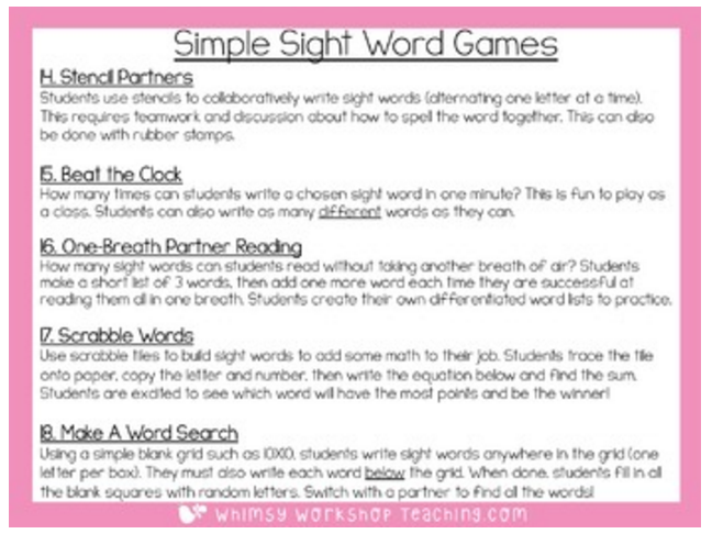 18 simple sight word practice ideas that you can start using right away (free download in preview)