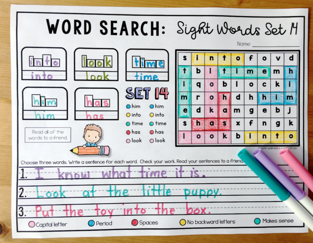 Sight Word Word Searches are a great way to practice spelling patterns, as well as sentences and self-editing!