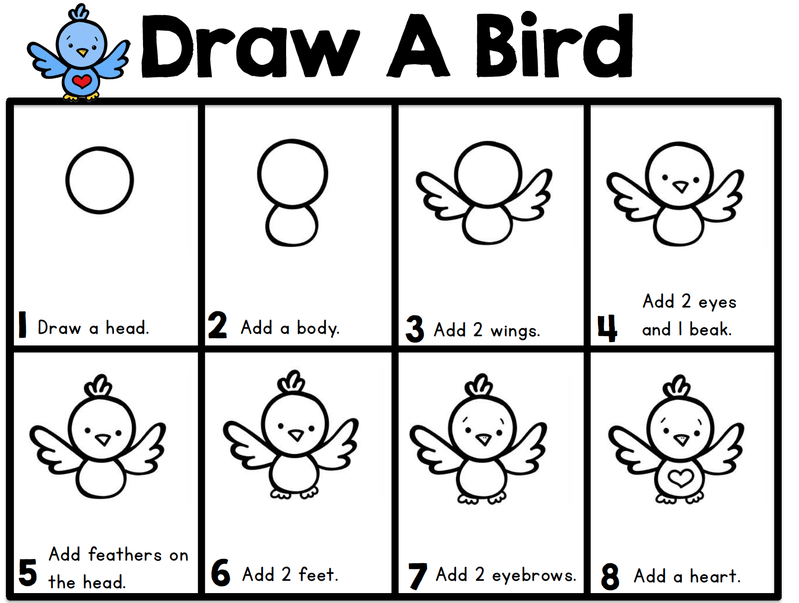 Directed Drawing Bird Whimsy Teaching