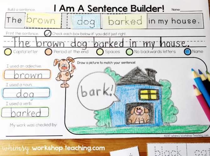 Parts of speech sentence building kits