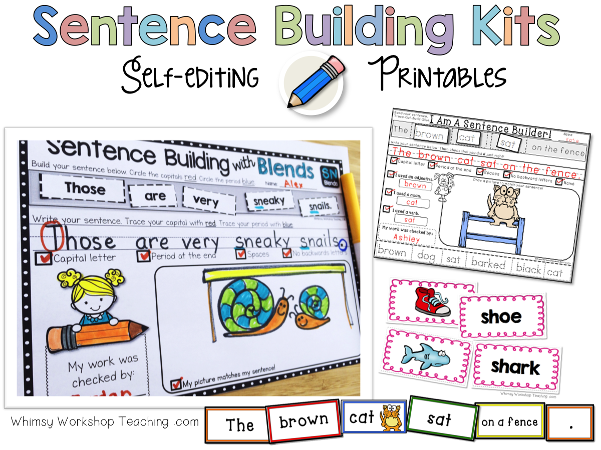 Sentence Building Kits with printables and sentence cards for