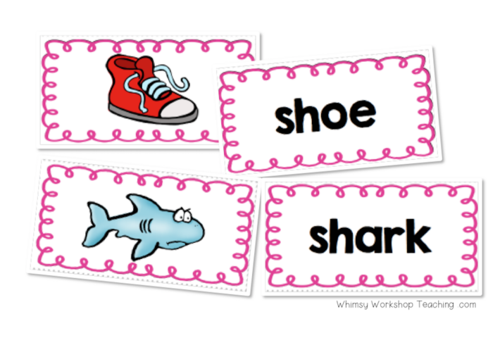 Words with digraphs matching picture and word cards for literacy centers