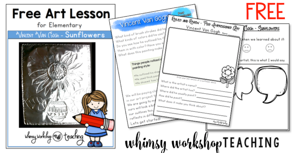 Free primary level Van Gogh art lesson with teacher read-aloud script.