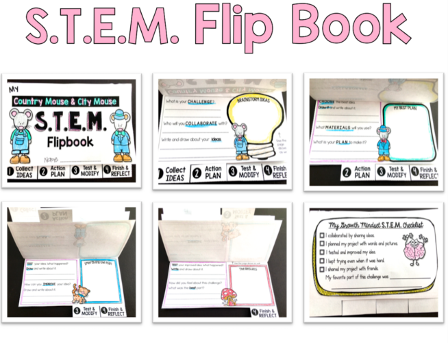 STEM and growth mindset together using workbooks and flip books for a writing component