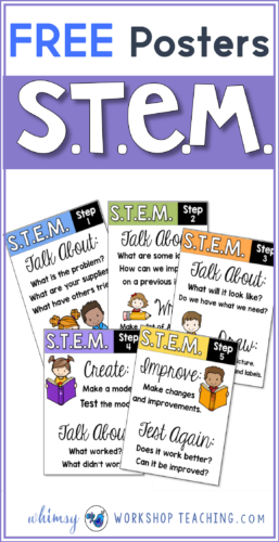 FREE pack of STEM posters to use as reference during STEM lessons or introducing STEM ideas in your classroom!