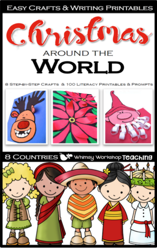 Explore Christmas Around the World with 8 simple crafts and over 100 pages of literacy printables to learn about 8 countries