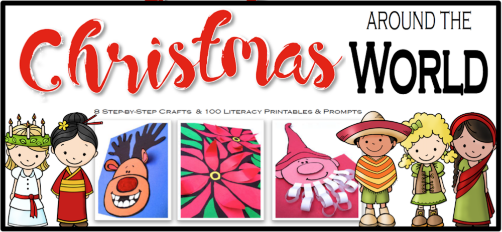 Explore Christmas Around the World with 8 simple crafts and over 100 pages of literacy printables to learn about 8 countries