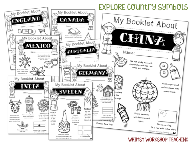 Explore Christmas Around the World with 8 simple crafts and over 100 pages of litearcy printables to learn about 8 countries