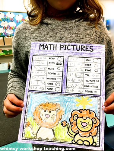 Math Pictures is a fun partner game for your math centers that is like Directed Drawing for math practice!