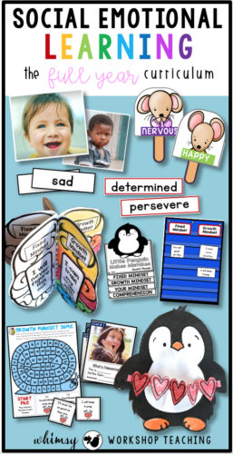 Social Emotional Learning lessons for the entire year, covering topics like emotions, growth mindset, conflict resolution, kindness and friendships, personal responsibility and gratitude!