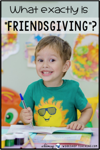 A young boy celebrating friendsgiving along with fun thanksgiving art and writing activities