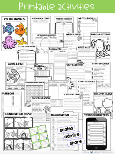 70 printable pages of activities for Rainbow Fish