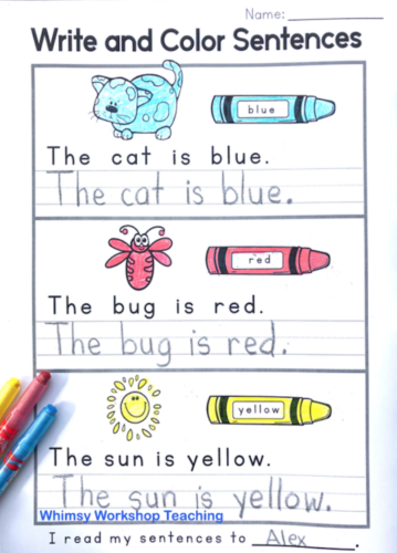 Simple Sentences with color words by Whimsy Workshop Teaching