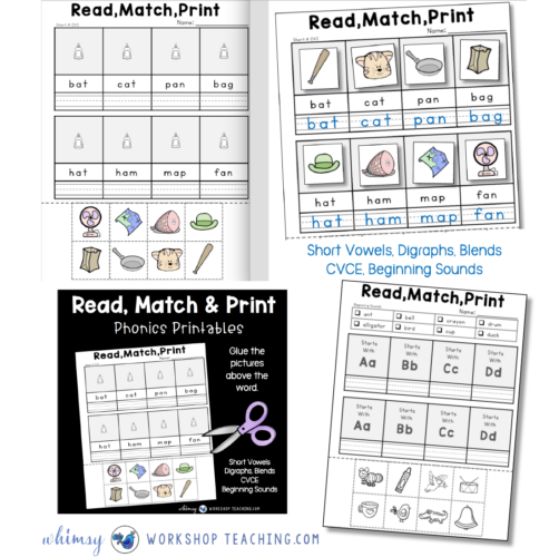 Phonics matching pictures and words by Whimsy Workshop Teaching