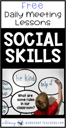 Teach social skills and character development with daily meetings for the whole year! Free sample pack #SEL #socialskillsactivities #socialskillslessons