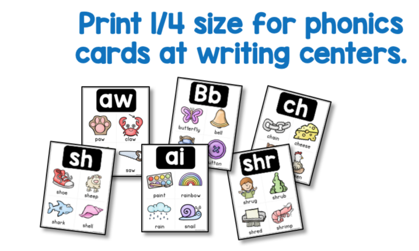 Writing center phonics reference cards