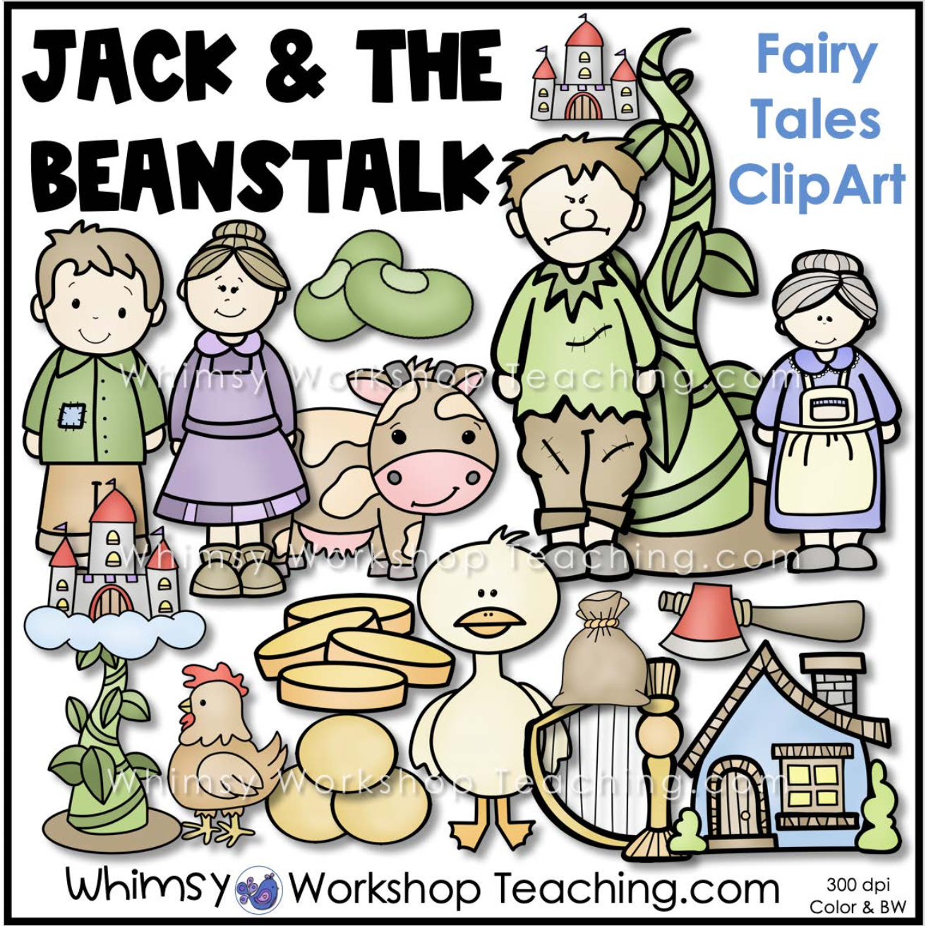 Jack & The Beanstalk Fairy Tale Clip Art Images Color Black White - Whimsy  Workshop Teaching